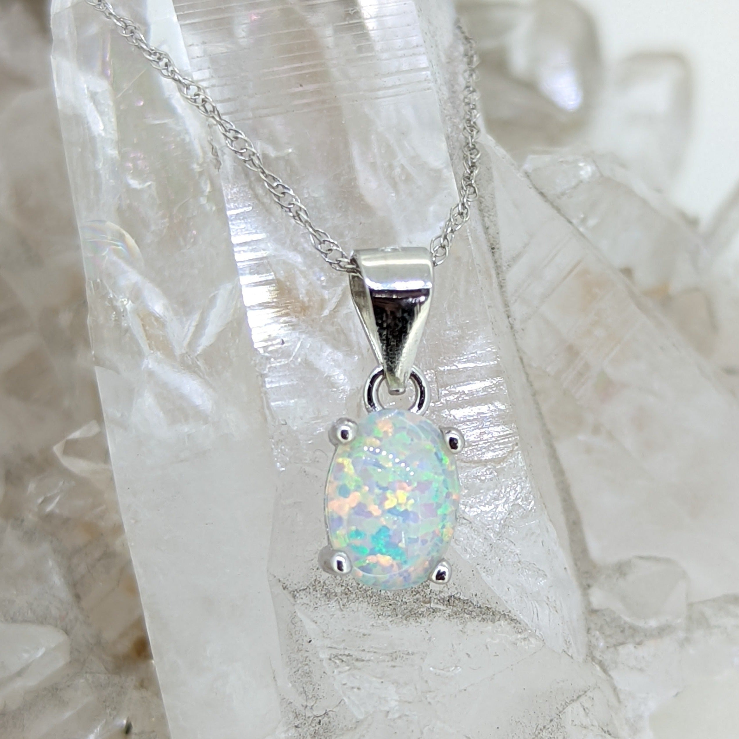 Sterling Silver Created Opal Necklace - thegoldsmith